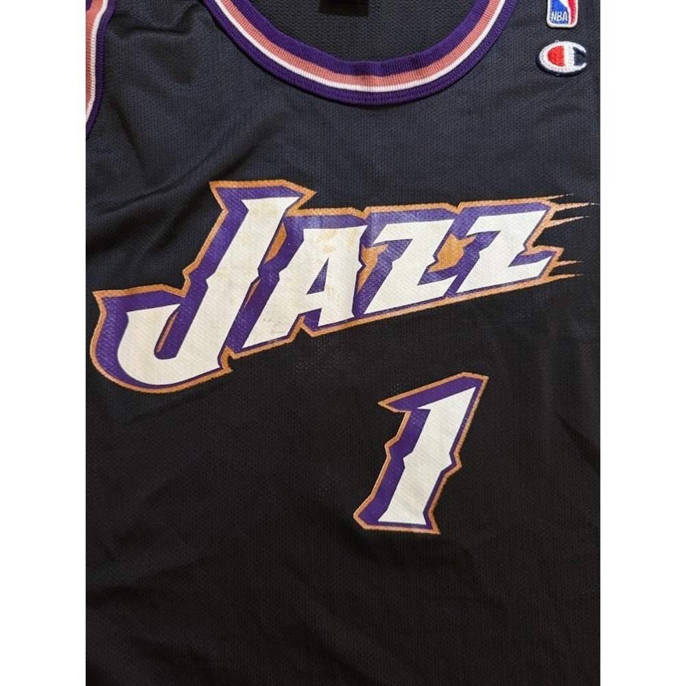 Vintage Utah Jazz #1 Champion NBA Jersey 52 Mens 2XL Black Sleeveless. - Picture 3 of 12